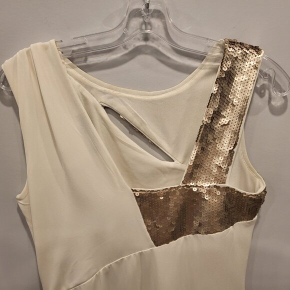 Jennifer Lopez Jersey Dress Size Medium Cream Colour Wedding Evening Sequins - Picture 7 of 8